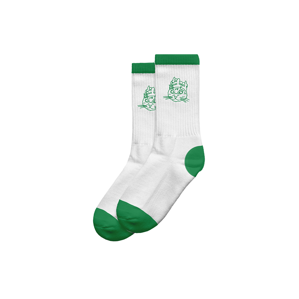 CAT HEAD WHITE/ GREEN SOCKS