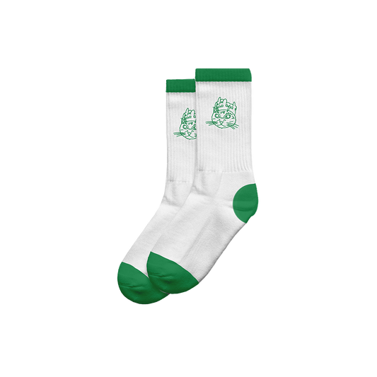 CAT HEAD WHITE/ GREEN SOCKS